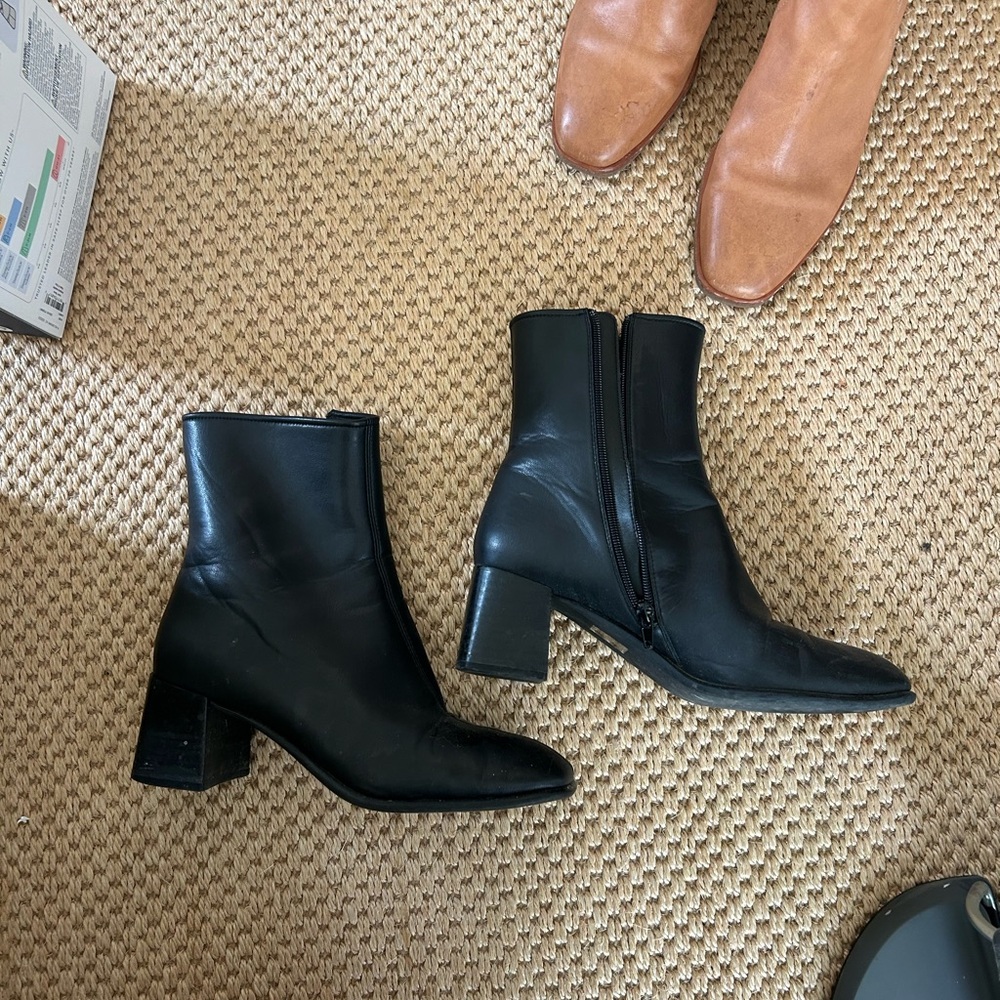 Jeffrey Campbell Black Ankle Booties with Chunky Heel
